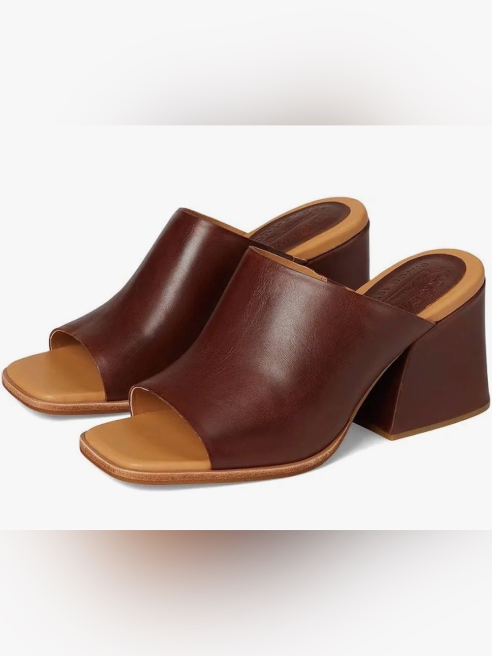 Kork-Ease Carri Brown Leather Open-Toe Block Heel Mules